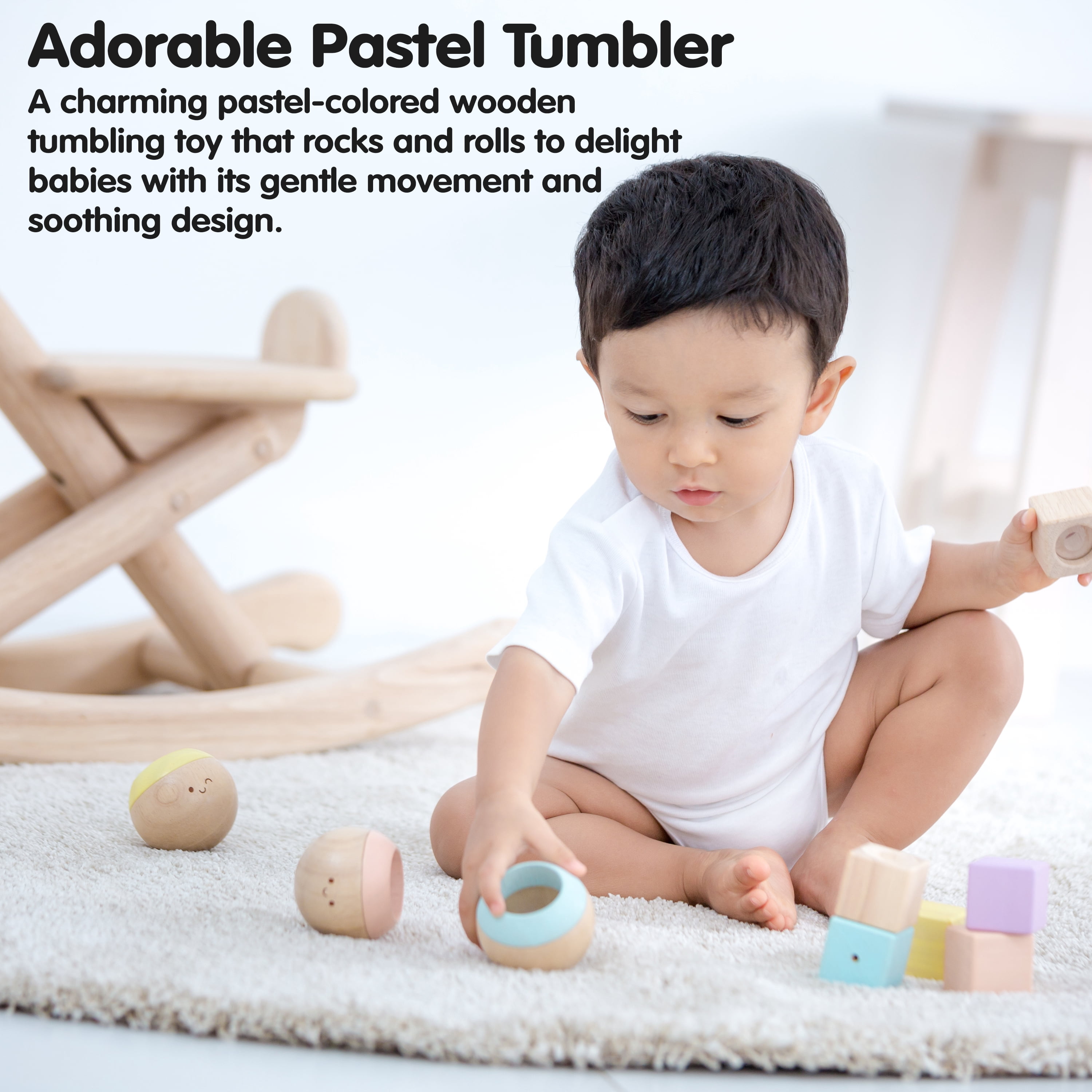PlanToys® Pastel Wooden Tumbling Montessori Toy | Developmental Baby Toy for Fine Motor Skills & Sensory Play | Safe & Eco-Friendly for Babies 6 Months+