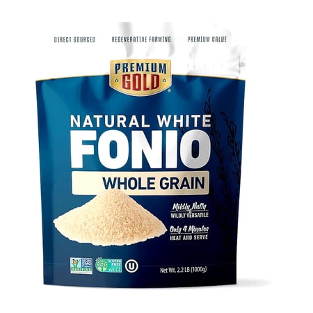 Premium Gold Natural Whole Grain White Fonio 1 kg Fat Free Non-Gmo Gluten-Free and Kosher Certified