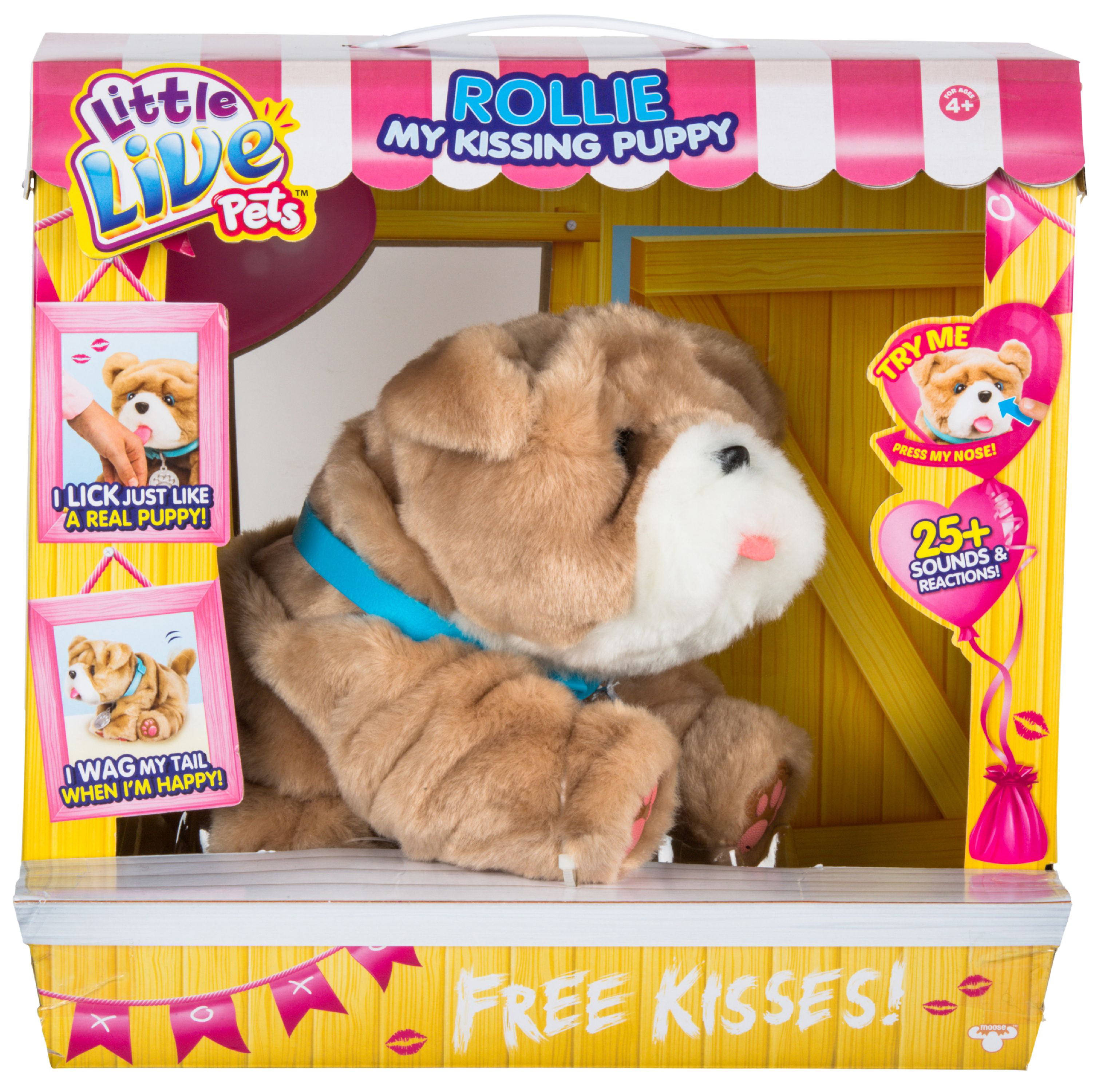 New Little Live Pets My Kissing Puppy Rollie Plush Fuzzy Brown Dog 25 Sounds 