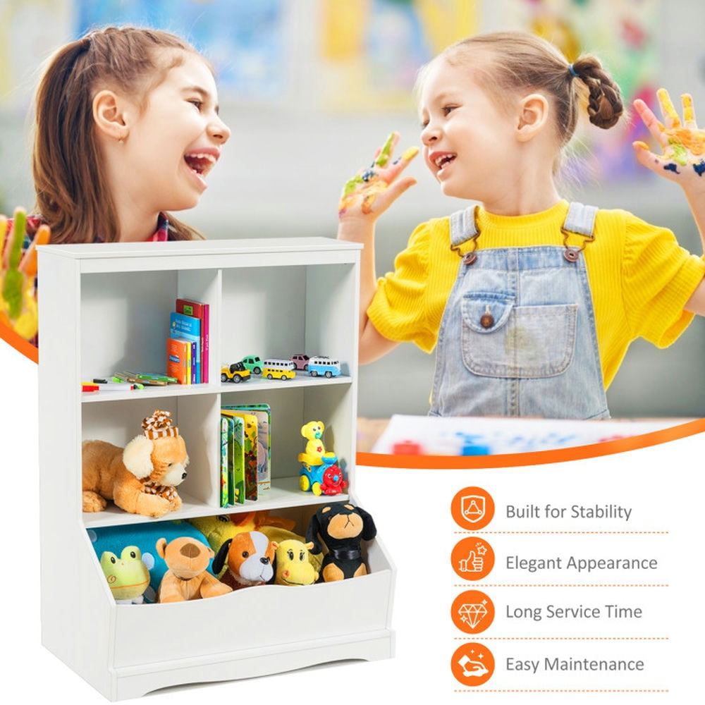 Resenkos 3-Tier Children's Multi-Functional Bookcase Toy Storage Bin Floor Cabinet-White, Kids Toy Storage for Kids, Boys, Girls, Nursery