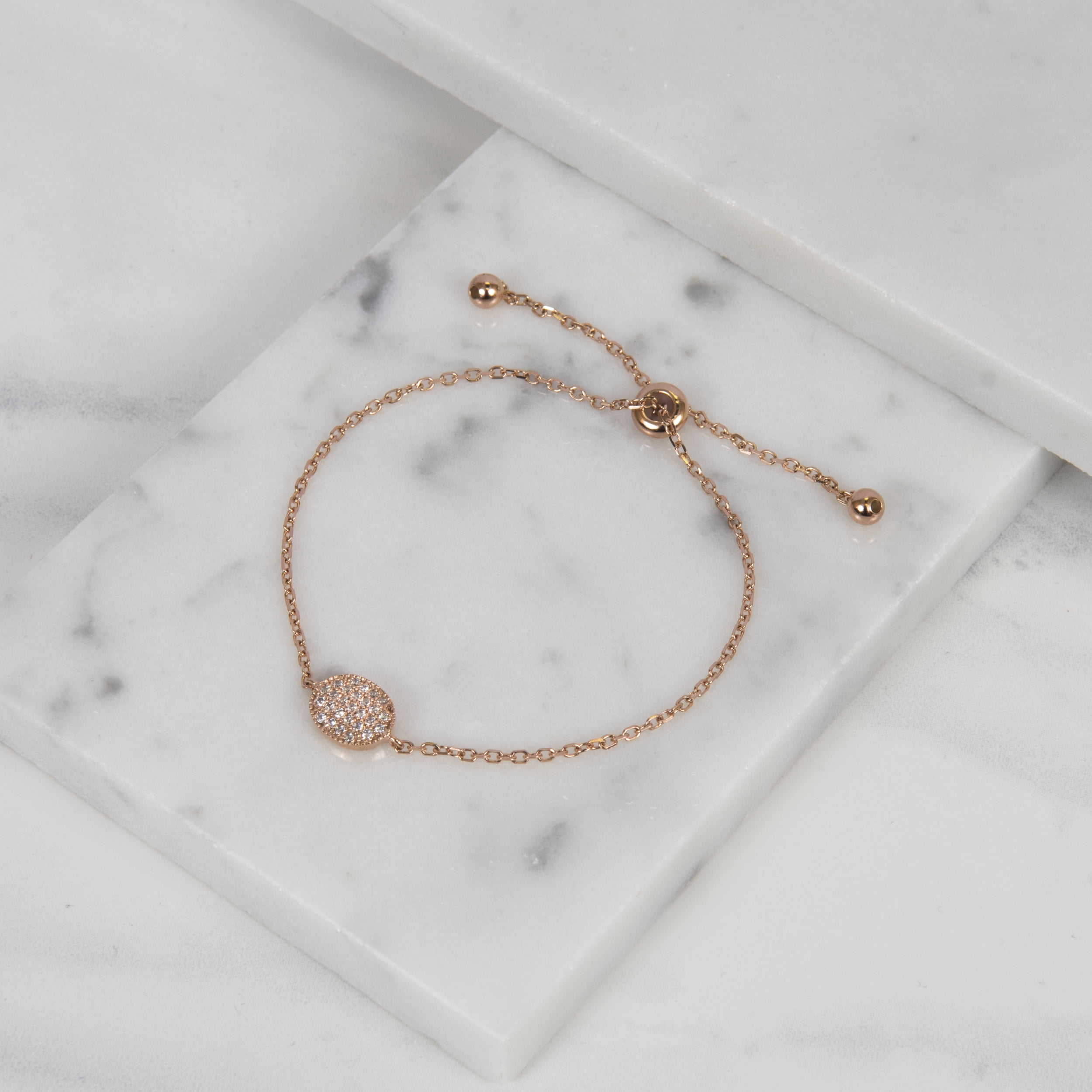 Marisol & Poppy Cubic Zirconia Adjustable Bolo Bracelet In Rose Gold Over Sterling Silver For Women & Teens, Adjustable Up To 9.5"