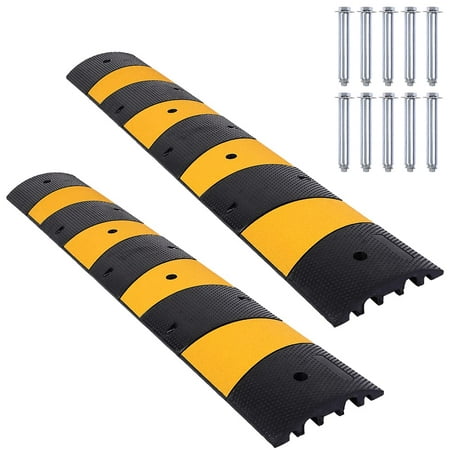 

Tookss 2PCS 6 Feet 2 Channel Speed Bump Hump 73 Long Modular Speed Bump Rated 27000 LBS Load Capacity with 8 Bolt Spikes for Garage Gravel Roads Asphalt Concrete