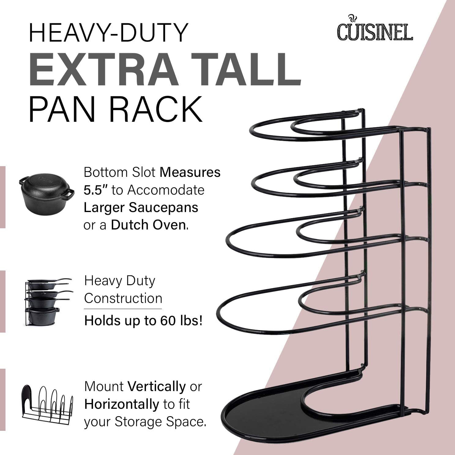Heavy Duty Pan and Pot Organizer - 5 Tier Rack - 15 inch