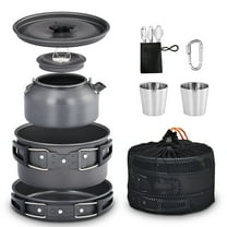 UBesGoo Camping Cookware Kit Outdoor Cooking Set w/ Pot,Pan,Kettle,Cups,Forks,Knives,Spoons