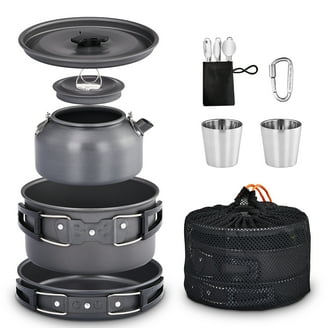 8pcs Camping Cookware Mess Kit Picnic Pot and Pan Set w/ Mini Stove Cup  Spork - Walmart.com