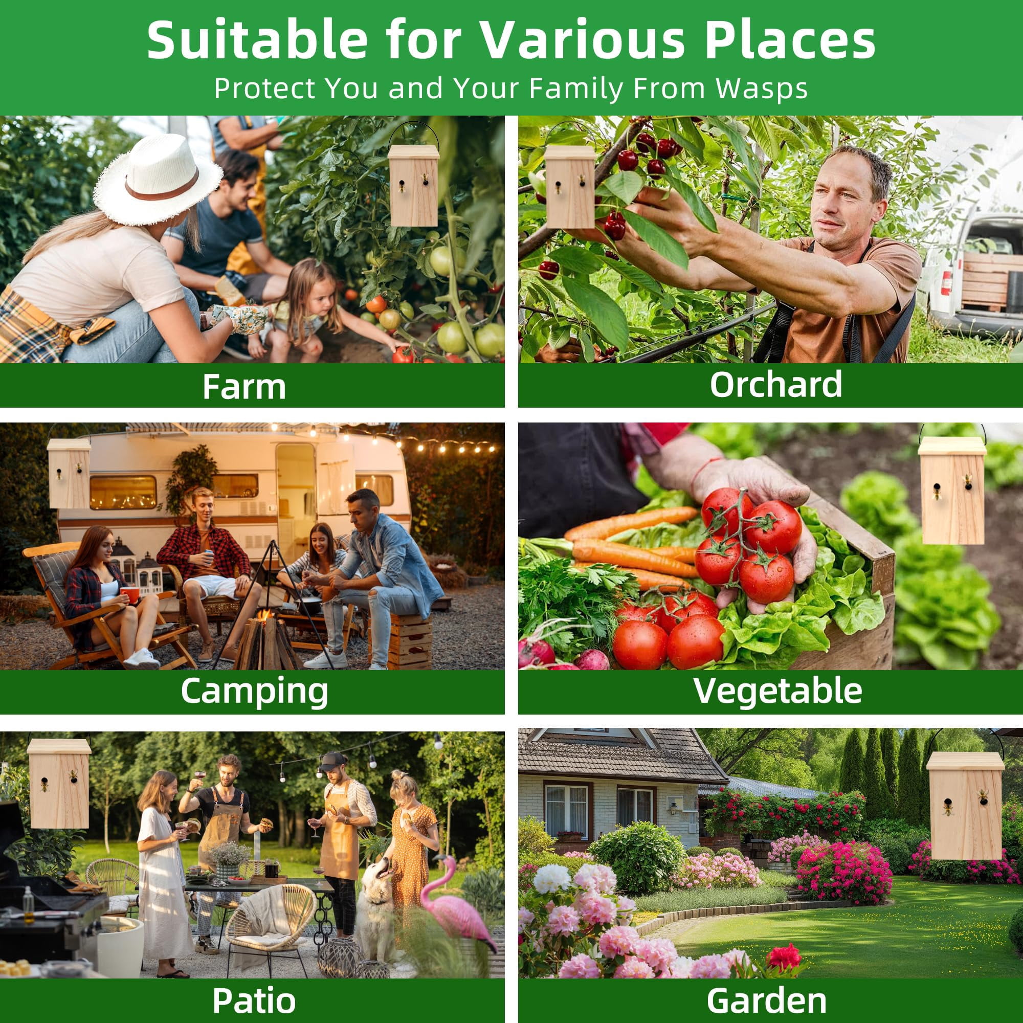 Carpenter Bee Traps for Outside 2PACK– Durable, Weather-Resistant, Eco-Friendly Wooden Wasp Trap for Outdoor Use