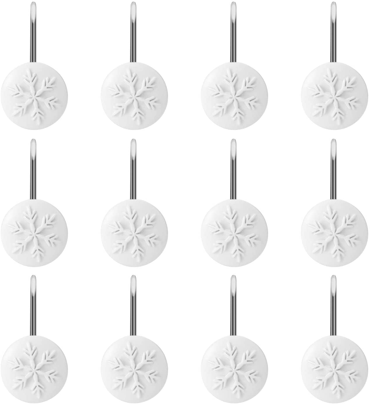 Fitnate 12pcs Christmas Snowflake Shower Curtain Hooks for Home Bathroon Decorative White