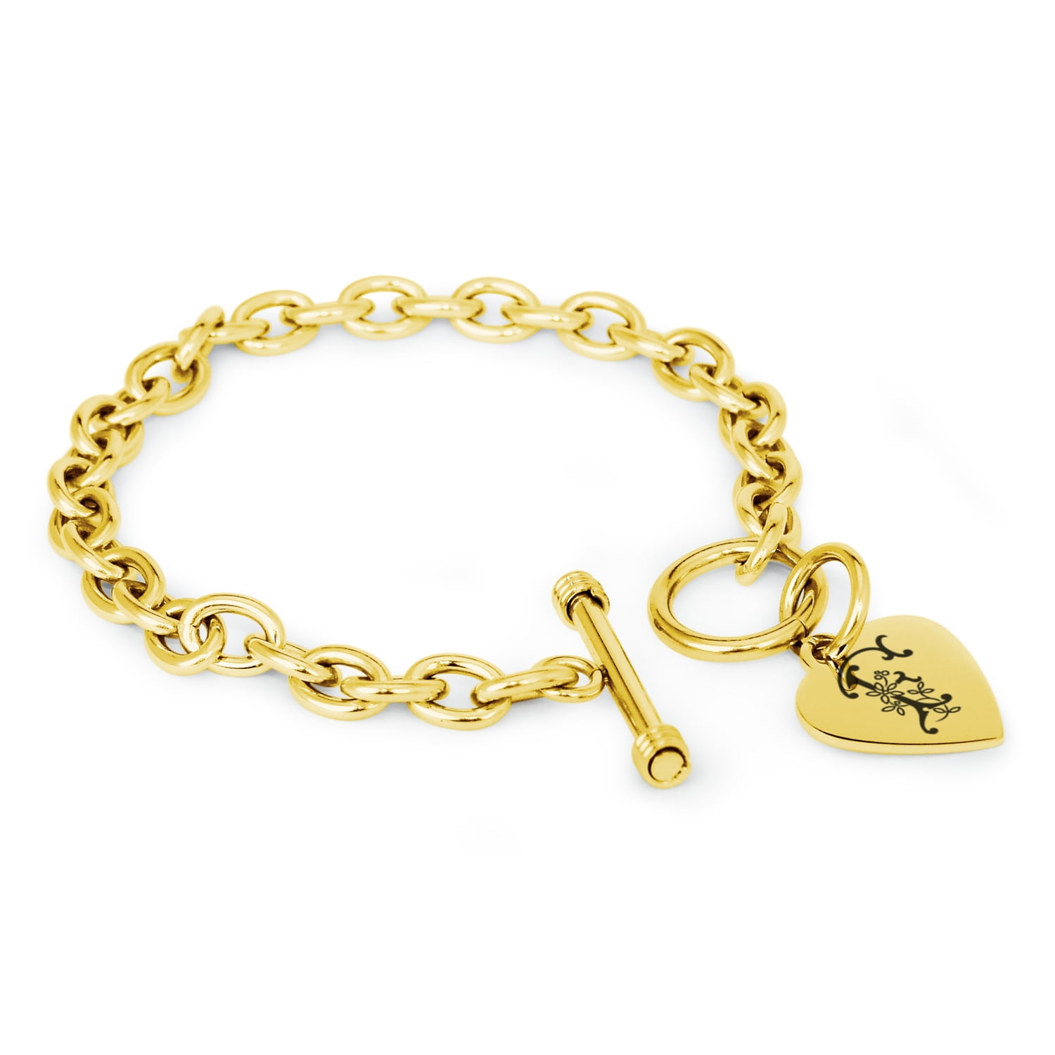 Monogram Charm Bracelet With Toggle Clasp and Heart Charm 