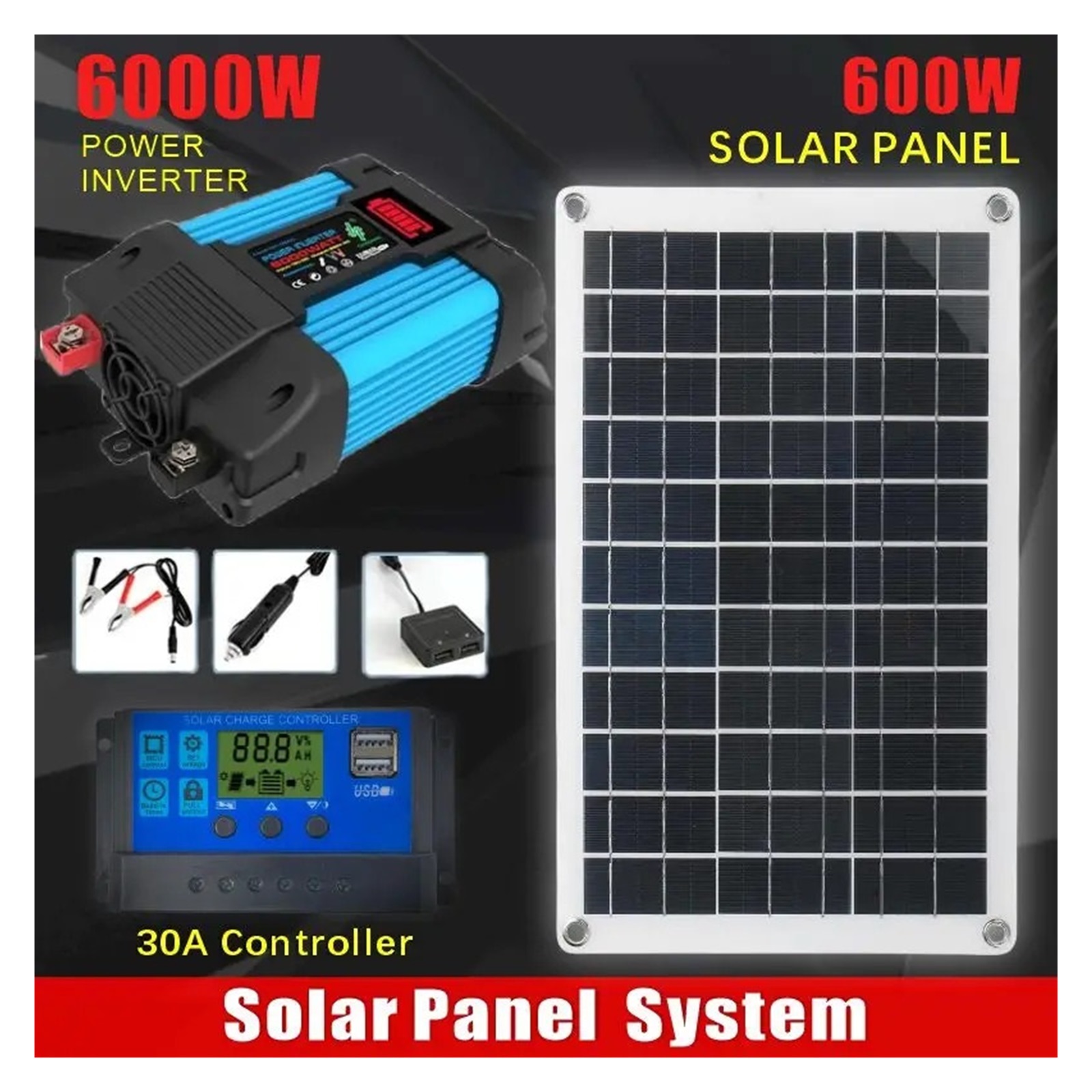 Solar panel 600W 12V Solar Panel System 6000W 110V/220V Inverter Kit Mobile power supply