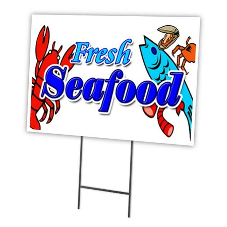 FRESH SEAFOOD 18"x24" Yard Sign & Stake | Advertise Your Business | Stake Included Image On Front Only | Made in The USA