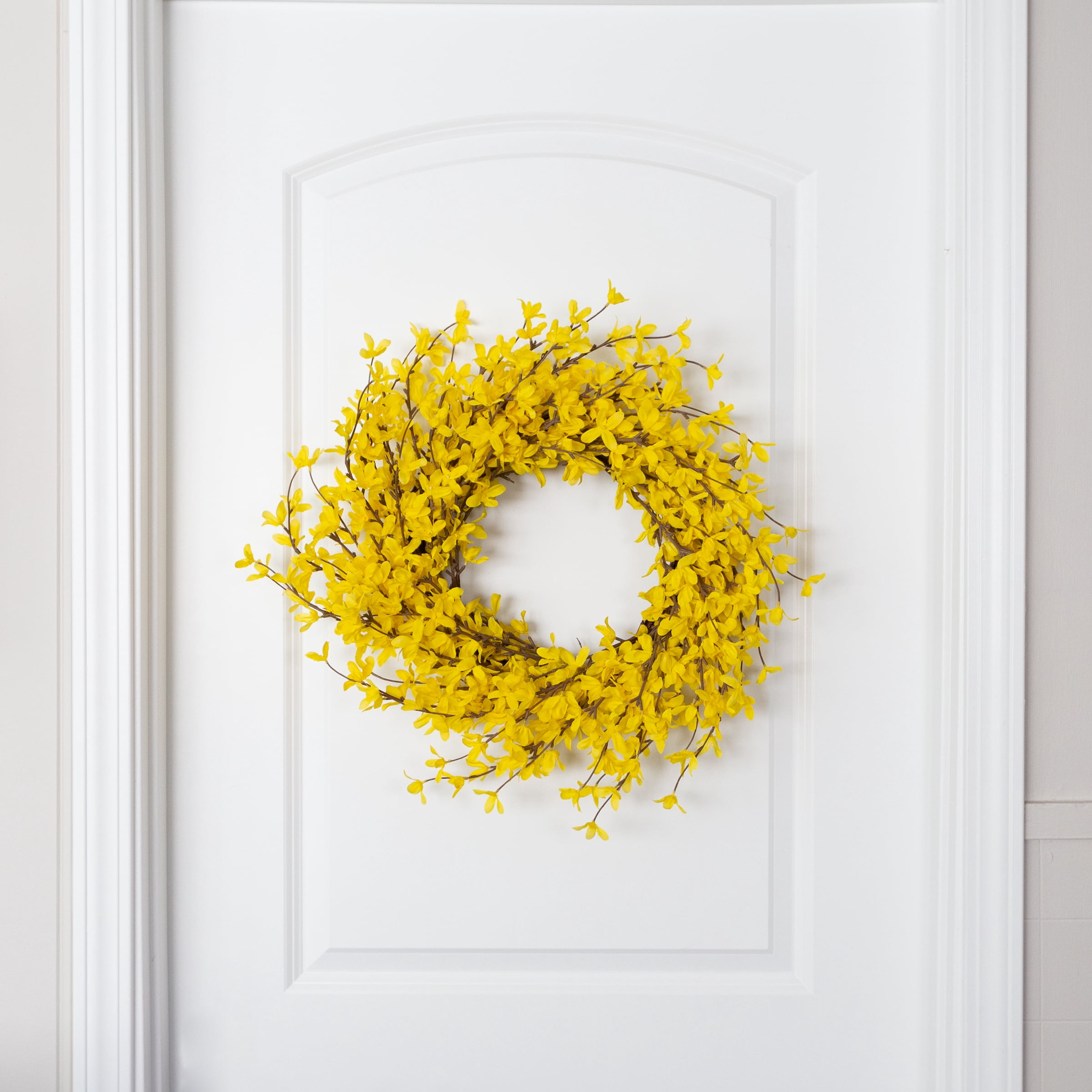 Pure Garden 24-Inch Artificial Yellow Forsythia Wreath for Home Decor