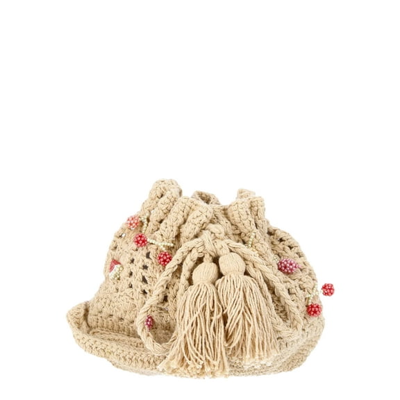 No Boundaries Women's Festival Crochet Bucket Bag, Natural Beaded Fruit