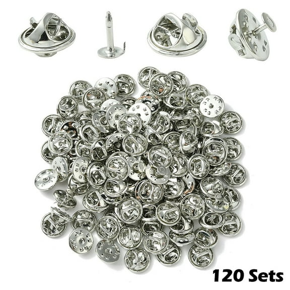 120 Sets Iron Lapel Pin Backs Tie Tack Pin Brooch Findings Platinum Tray: 4.5mm 12mm Pin: 1mm