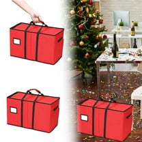 Christmas Ornament Storage Box Containers Premium Holiday Ornaments Organizer with Adjustable Dividers Pockets Clear Window Stores Up to 16 Ornament Storage Bin Zippered for Christmas Decorations Red