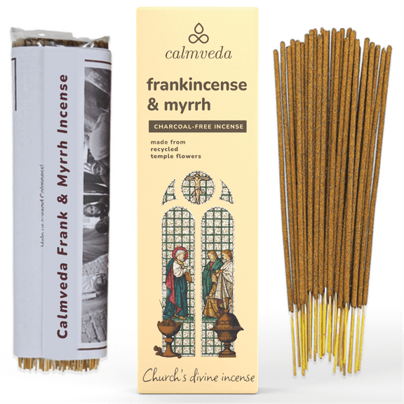Church Frankincense and Myrrh Incense - 80 Sticks Charcoal Free,Made from upcycled Flowers