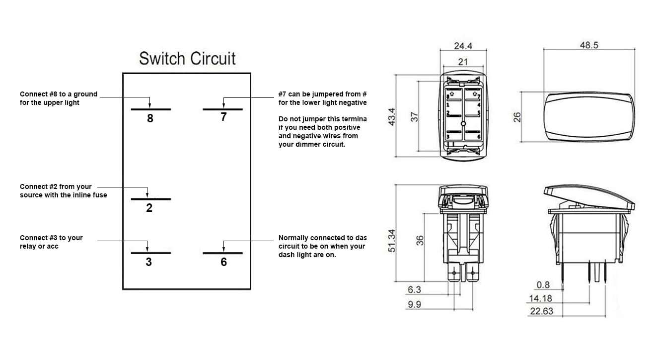 RZR Car Trucks Auto Boat Interior Lights On//Off White SPST Rocker Toggle Switch