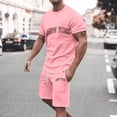 thumbnail image 1 of WILLBEST Conjunto de Dos Piezas Informal de Verano para Hombre, con Estampado de Letras, Cuello Redondo, Manga Corta, Pantalones Cortos y Pantalones Cortos, Conjunto de Dos Piezas Holgado y Moderno., 1 of 3