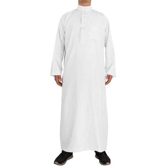 BKQCNKM Long Sleeve Tee Shirts For Men Male Casual Robe Muslim Stand Collar Thobe Long Solid Pocket Long Sleeve Jubba Robe Button Up Shirt Men Fall Shirts White 52