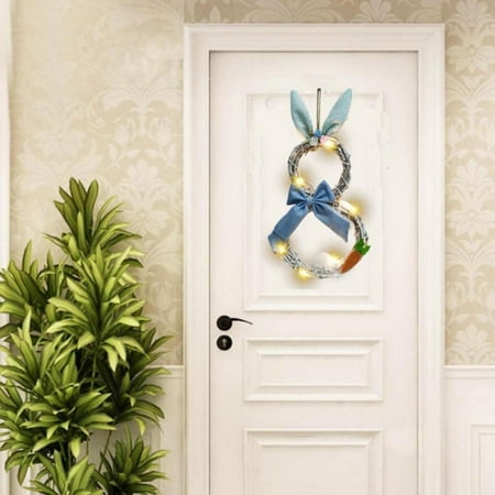 

Home Decor LED Bunny Garland with Lights/Spring Wreath – Handmade Bunny Shaped Rabbit Rattan Circle Pendant for Easter Decorations for Front Door Wall Window (Blue)