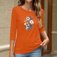 thumbnail image 4 of Charella Women's Floral Printed Tops Flower Graphic Tee Casual Crew Neck 3/4 Sleeve Shirts Loose Fit Clothes (L, Orange), 4 of 6
