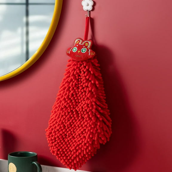 Milisten Square Hand Towel Chenille Red 2Pcs 10.6x10.6in