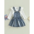thumbnail image 3 of Little Girl Kids Long Sleeve Ribbed Top + Denim Suspender Dress 2 Piece Outfits Set for Spring Fall Winter, 3 of 9