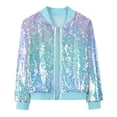 thumbnail image 2 of LNMQLPDBS Girls Shiny Sequin Bomber Jacket Full Zip Long Sleeve Casual Outerwear Sparkly Party Holiday Lightweight Jacket Fashion Kids Trendy Fall Winter Coat, 2 of 9
