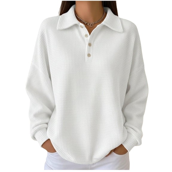 HAiming Women Tops Lapel Collar Button Long Sleeve Casual Pullover Blouse Spring Fall Trendy Clothes