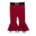 thumbnail image 3 of Baby Essentials Merry and Bright Ruffle Long Sleeve Shirt with Matching Velour Bell Flared Santa Pants & Black Velour Headband for Infant Toddler Girls of 12 Months for Christmas, Holiday & Photos, 3 of 6