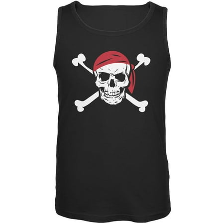 Halloween Jolly Roger Pirate Costume Black Adult Tank Top - Large