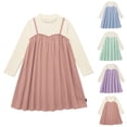 thumbnail image 1 of NJDVHB Robes d'Hiver pour Tout-Petits, Robe de Princesse pour Fillette, Robe de Fête pour Fille, Robe Unie à Col Rond à Manches Longues pour Fille, Faux Deux, Décontractée et Ample, Rose, 100, 1 of 3