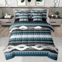 Feelyou Contemporary Art Lines Bedding Comforter Set 7pcs, Green Stripes Abstract King Bedding Sets, Teens Adult Men Women Reversible Bed Sheets, Super Cozy Room Decor