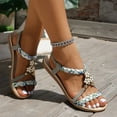 thumbnail image 2 of Modisza Open Toe Bohemia Platform Sandals Flower Ankle Strap Wedge Slide Sandal Summer Dressy Low Heels Beach Walking Shoes Blue 6.5, 2 of 6