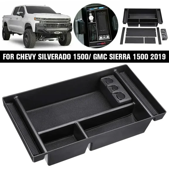 Car Armrest Storage Box Center Console Glove Tray Holder for Chevy Silverado 1500 GMC Sierra 1500 2019