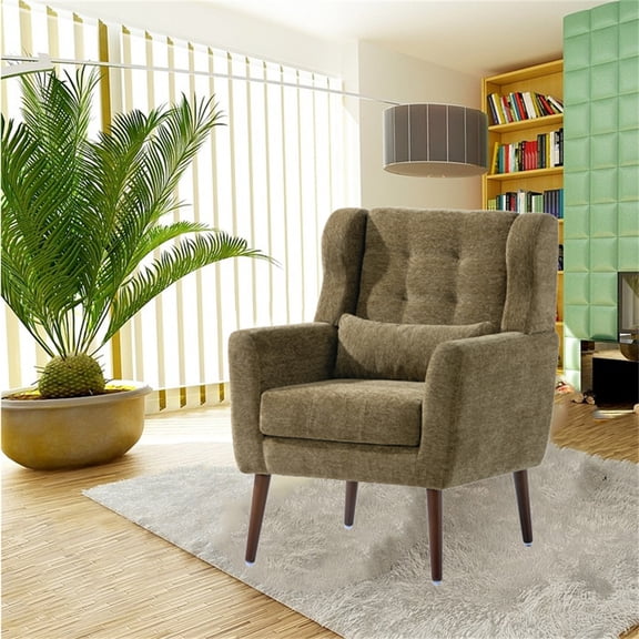 Olive Green Chenille Accent Chair - 28.34 in W x 28.74 in D x 37.60 in H for Living Room