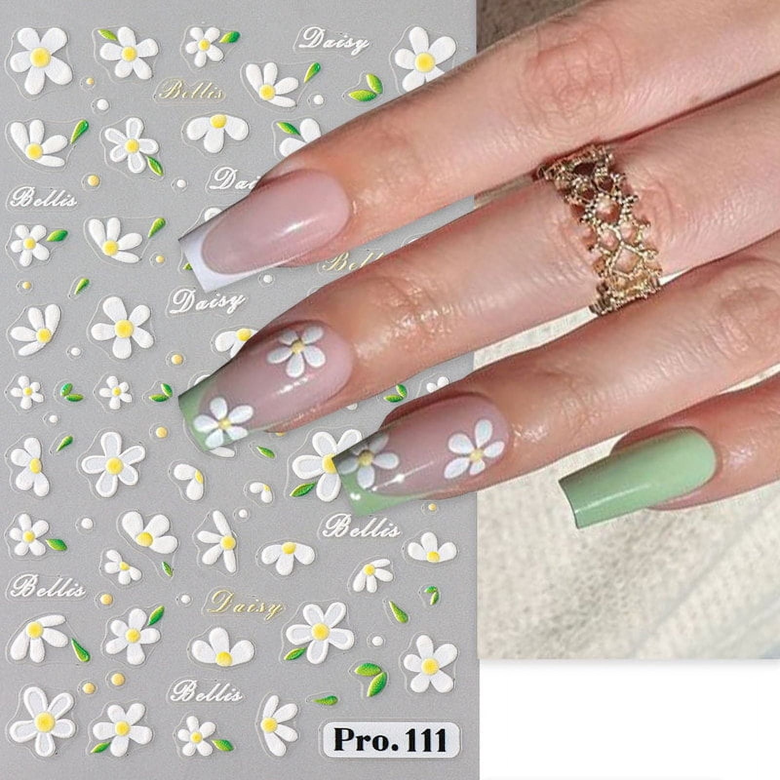 5D Cute Bee Daisy Flower Nail Stickers Petals Blossom Butterfly Insect Self-Adhesive Manicure Decal DIY Charms Foils Decor Nails