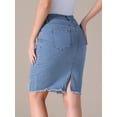 thumbnail image 4 of Unique Bargains Women's Denim High Waisted Above the Knee Pencil Skirt S Light Blue, 4 of 7