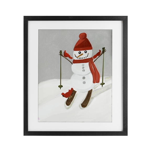 Stupell Industries Snowman Skiing with Cardinals Black Framed Print Under Glass, design by Kristal Clifford, 16 x 13