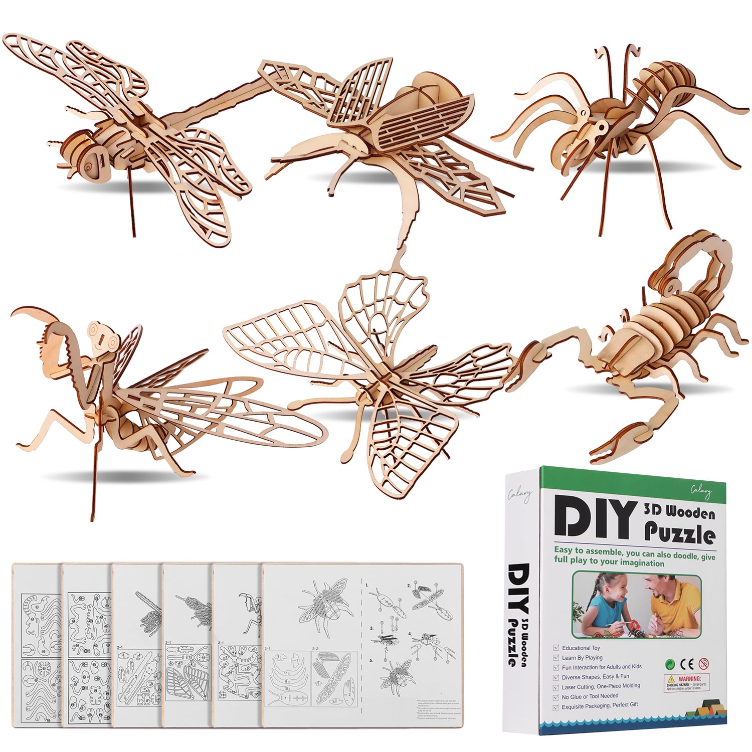 result unit Improvement 3D Wooden Puzzle 6 Pieces Set Insect Assembly DIY Craft Kit Model Toy for  Kids and Adults - Walmart.com