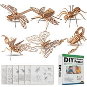 3D Wooden Puzzle 6 Pieces Set Insect Assembly DIY Craft Kit Model Toy for Kids and Adults