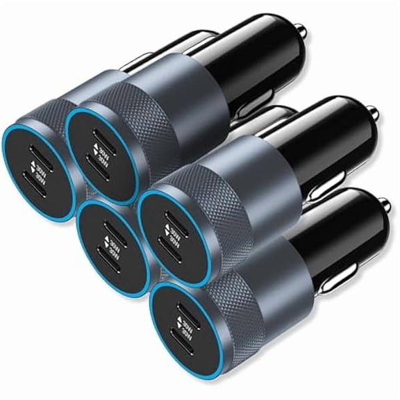 Quyaojz 5 Pack USB C Car Charger Adapter, 60W Dual PD 3.0 Auto Cigarette Lighter Car Plug 2 Ports Type-C Fast Charging for iPhone 17/16 /15 Plus, Samsung Galaxy S26/S25, Google Pixel 10, iPad