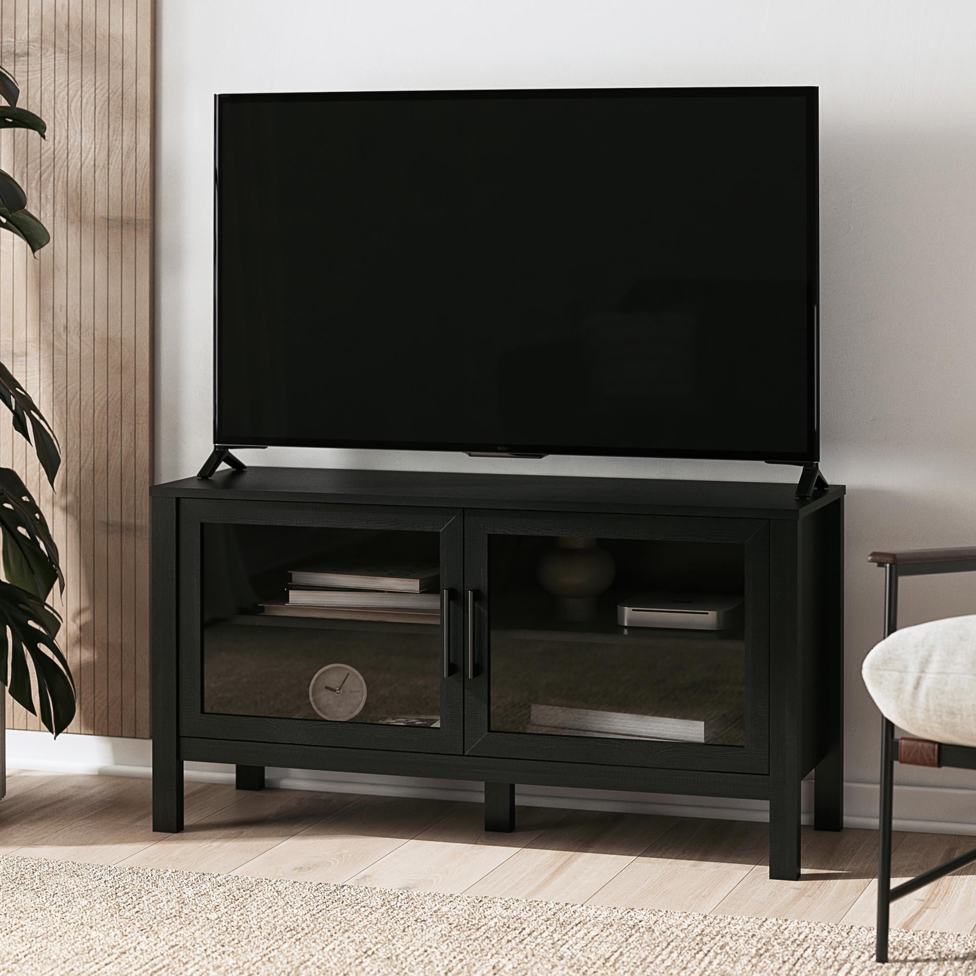 Mainstays Glass Door TV Stand for TVs up to 55", Black Wood