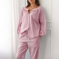 thumbnail image 4 of Women Gingham Pajama Sets Ruffle Long Sleeve Button Down Shirt and Pants Y2K Pjs Lounge Set Sleepwear with Pockets, 4 of 9