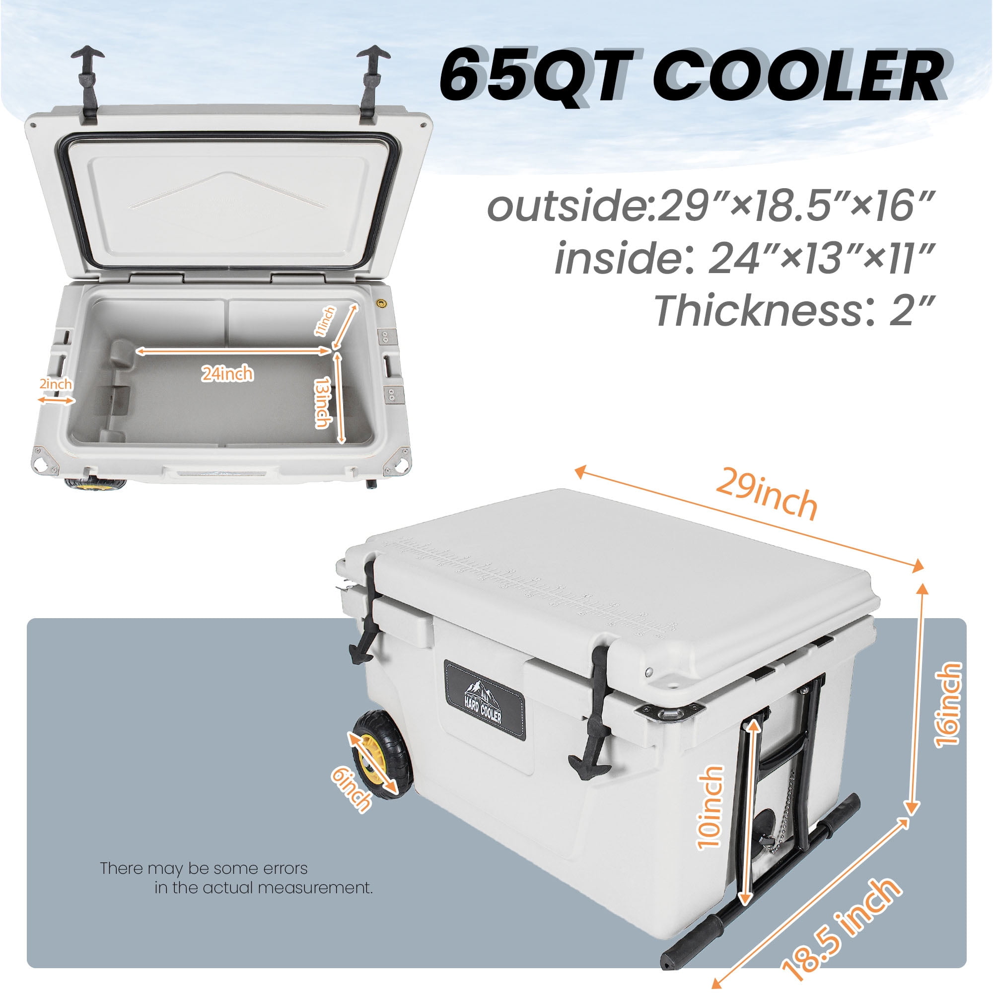 65 Quart , Ultra-Tough Hard Shell Ice Chest – Heavy-Duty Insulated Portable Cooler with 6-Day Ice Retention for Camping, Job Site, Tailgating, Beach & Fishing