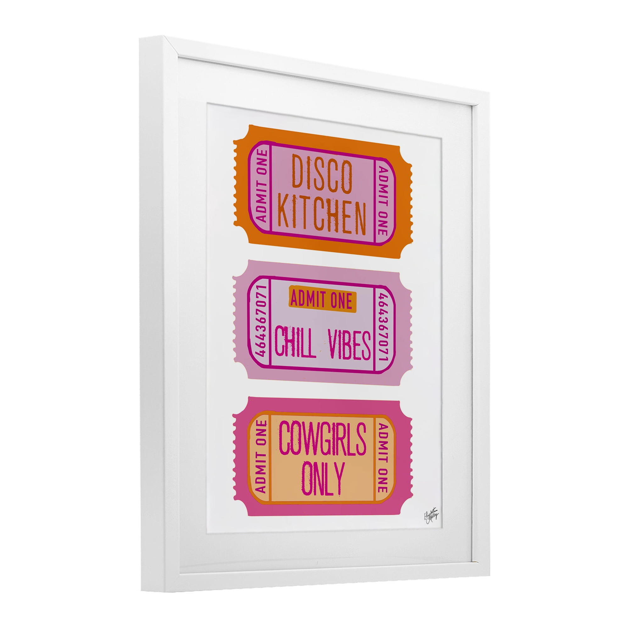 Stupell Industries Disco Cowgirl Ticket Phrases White Framed Print Under Glass, design by Elizabeth Medley