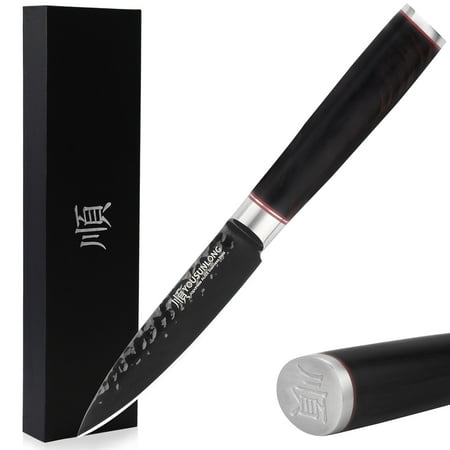 

YOUSUNIONG Paring Peeling Krnwves 3 5 inch kitchen Ulyknitle-FruitAnd Vegetable Knife Carving Knife -lapanese AUSe Black Titanium Nitride Coated Steel - Natural Leadwood Handle