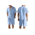 thumbnail image 3 of Men's Linen Blend Short Sleeve Shirt & Shorts Set, Casual Summer 2 Piece Outfit Light Blue XXXL, 3 of 9