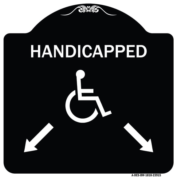SignMission Designer Series Sign - Handicapped Parking with Double Arrows | Black & White 18" X 18" Heavy-Gauge Aluminum Architectural Sign | Protect Your Business & Municipality | Made