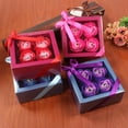 thumbnail image 3 of HCTSHG 4 PCS Floral Scented Bath Soap Rose Flower Petals, Plant Essential Oil Rose Soap Set Gifts Ideas for Her Women Girls Mom Valentine's Day, Red Gift Box, 3 of 5