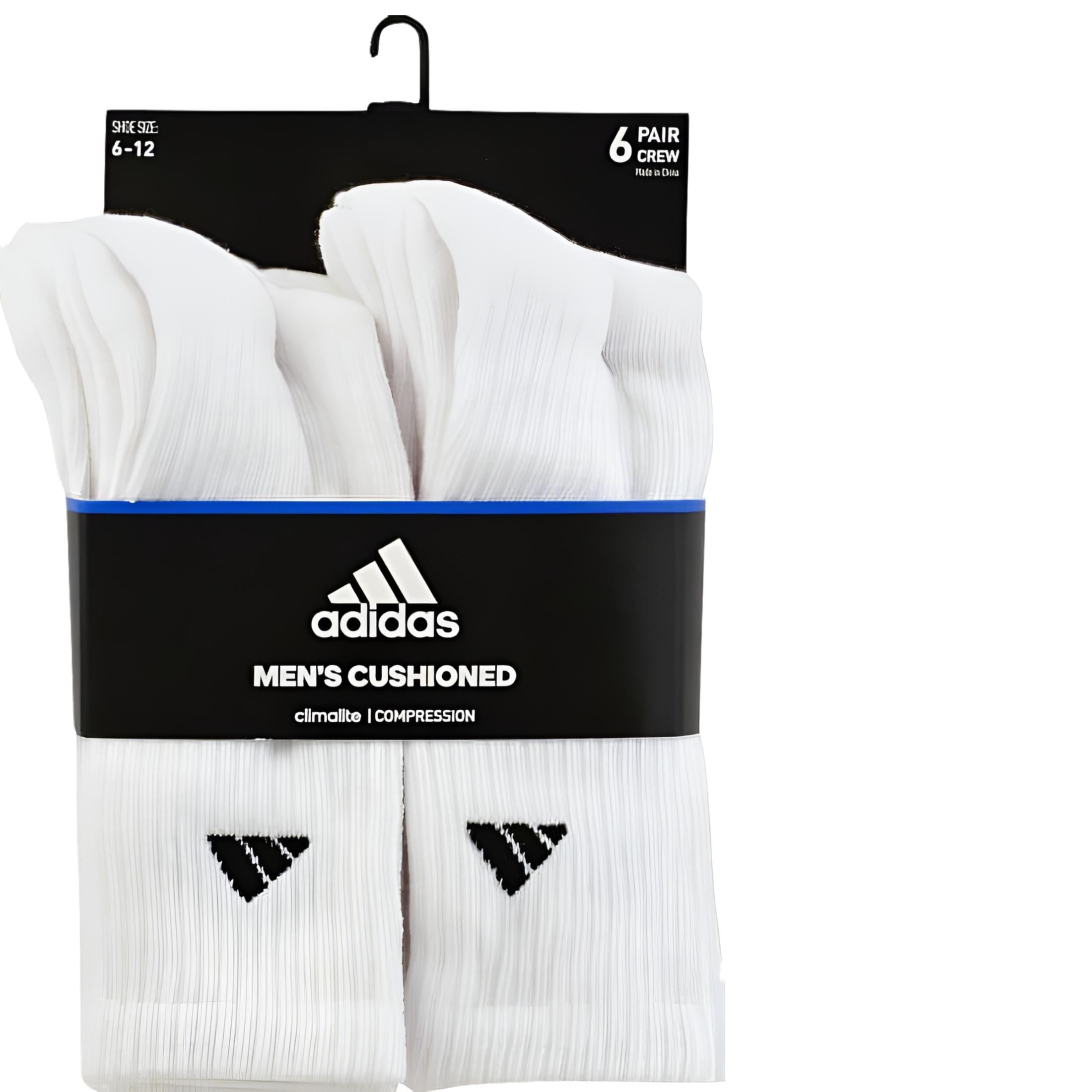 adidas Men's Athletic Cushioned 6-Pack Crew, Cushioned Crew Socks with Arch Compression for a Secure Fit - L